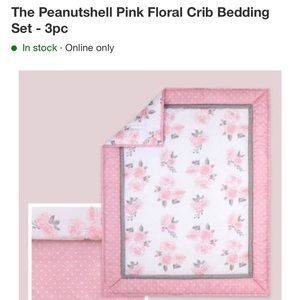 The Peanutshell pink floral crib bedding set + other sheets mobile euc
